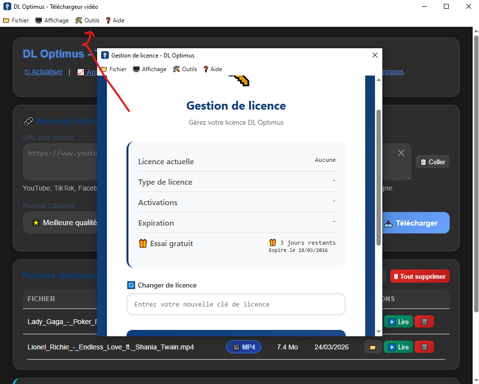 Gestion de licence DL Optimus