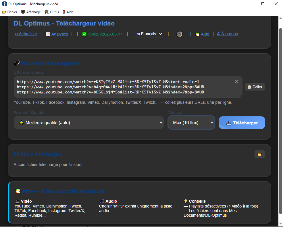 Interface principale DL Optimus